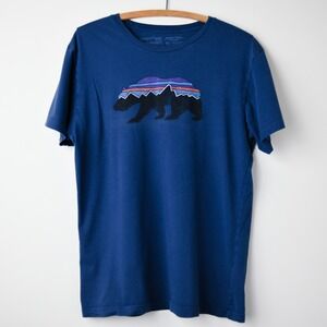 Patagonia Fitz Roy Bear Mountain Tee Shirt Mens M Blue Slim Fit Organic Cotton